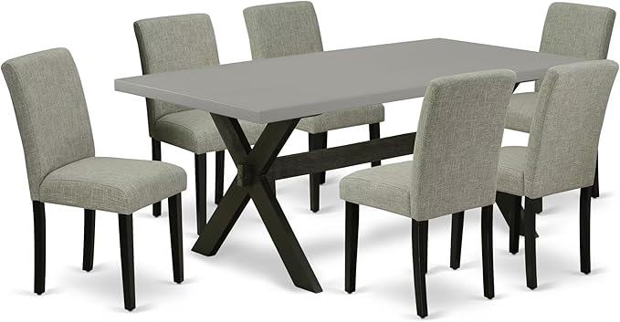 East West Furniture X697AB106-7 7 Piece Kitchen Table Set Consist of a Rectangle Dining Table with X-Legs and 6 Shitake Linen Fabric Parson Dining Chairs, 40x72 Inch, Multi-Color