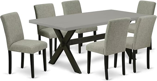 East West Furniture X697AB106-7 7 Piece Kitchen Table Set Consist of a Rectangle Dining Table with X-Legs and 6 Shitake Linen Fabric Parson Dining Chairs, 40x72 Inch, Multi-Color