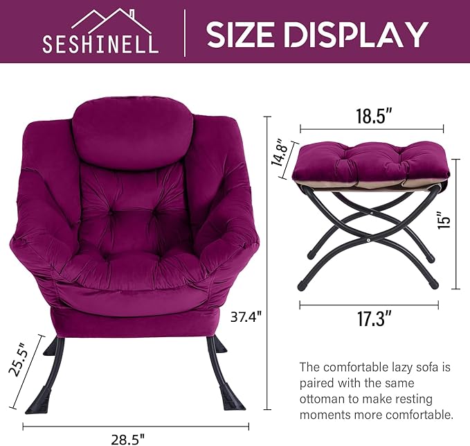 Lazy Chair with Ottoman, Modern Accent Chair Lounge Leisure Sofa Chair with Armrests, Reading Chair and Folding Footstool Set for Living Room, Bedroom, Office