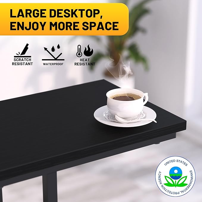 C Shaped End Table, Sturdy 2 Tier C Shaped Side Table for Couch Sofa Bedside Small Space, Couch Side Table for Living Room Bedroom, Easy to Assemble, Classic Black