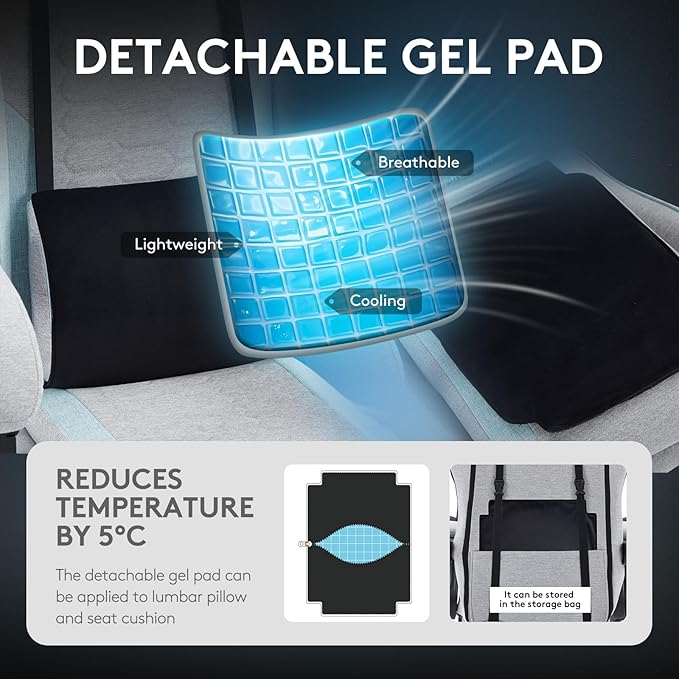 Gaming Chair Breathable Fabric,Computer Office Chair with Footrest,Massage Lumbar Support and Gel Pad,Ergonomic Reclining Adjustable Gamer Chair with Headrest and Spring Cushion Grey Blue