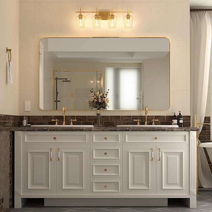 VONLUCE Bathroom Vanity Light, 4 Light Bathroom Light Fixture Over Mirror, Bathroom Wall Lamp with Clear Glass, Modern Gold Vanity Lighting fixtures for Bathroom, Bedroom, Hallway