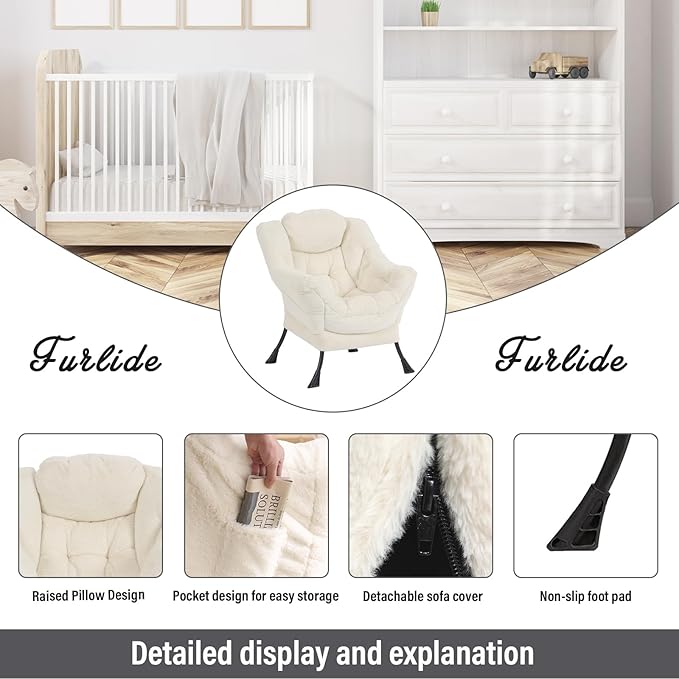Lazy Chair with Ottoman, Modern Chair with Folding Footrest, Lounge Accent Chair, Comfortable Reading Chair for Bedroom, Study, Living Room, Courtyard (Plush Beige)