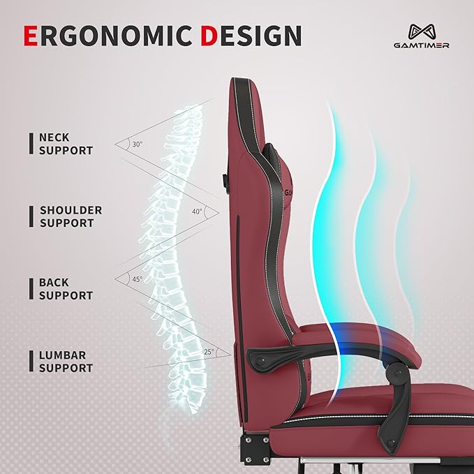 Gaming Chair, 400 lbs Adult Chair, High Back Computer Chair with Footrest and Linked Armrests, Office Video Game Chair with Lumbar Support (Red+Black)