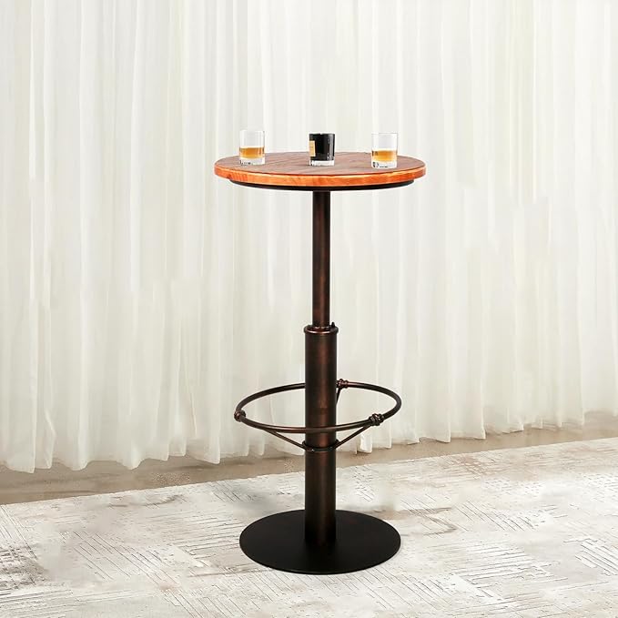 Topower Industrial Pub Table 19.7" Round Solid Pine Wood Top 42.2" Height Bar Table with Metal Base, Tall Pub Table for Kitchen, Dining Room, Coffee Shop, Copper
