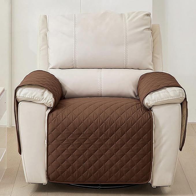 MEHIDFY Sofa Seat Arm Cover, Waterproof Couch Armrest Protector, Anti-Slip Sofa Cover, Remote Holder for Armchair, Dual Side Recliner Caddy with 3 Pockets for TV Remote, Phone, Pad, Pen, Book(Brown)