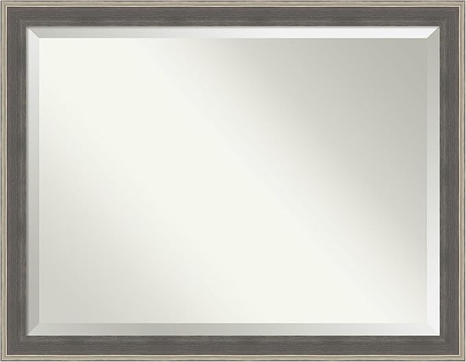 Amanti Art Grey Wall Mirror 35x45 Cottage Grey Silver Rectangle Bathroom Mirror for Wall Decor Living Room, X-Large Casual Wood Frame, Hangs Horizonally and Vertically, Bathroom Decor, Beveled Edge
