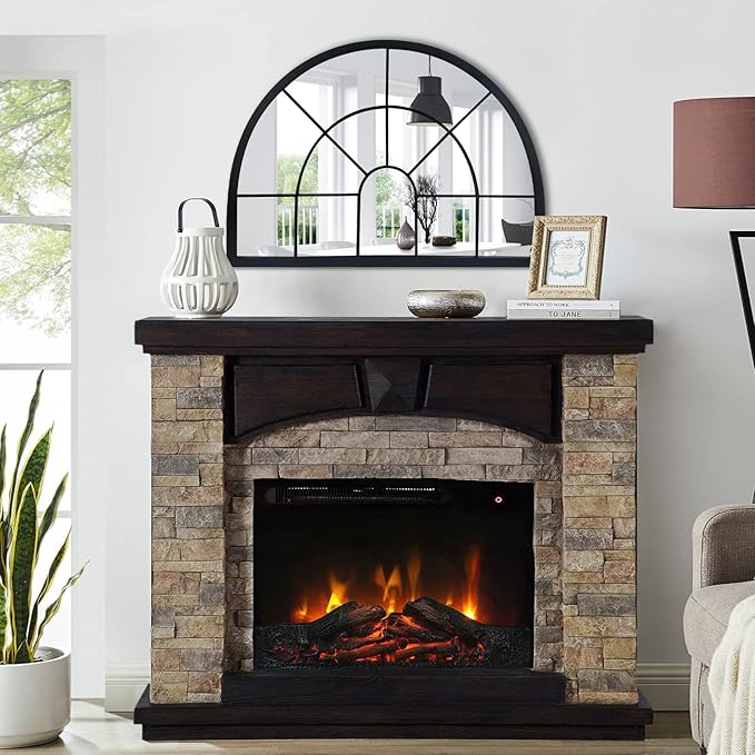 WAMIRRO Arched Window Pane Mirror Decor,Farmhouse Mantel Mirrors for Fireplace/Living Room,28"X20"…