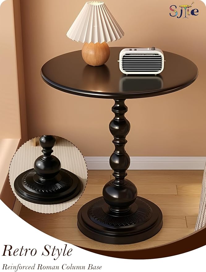 Side Table - 13.8" Round Small Accent Table with Metal Base, Multifunctional Vintage Coffee Table for Living Room, Bedroom, Office & Patio - Elegant Matte-Finished End Tables