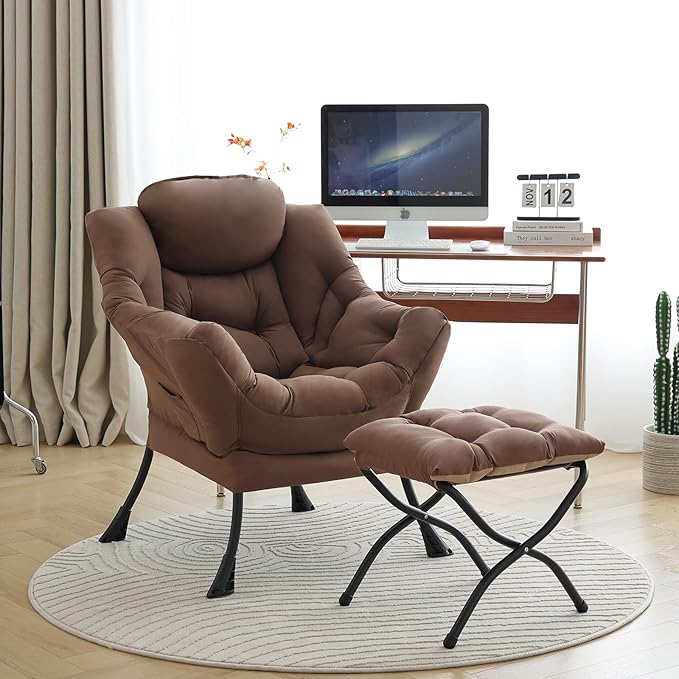 LITA Modern Accent Leisure Upholstered Sofa Chair, Contemporary Lounge Reading Chair with Armrests and a Side Pocket for Living Room, Bedroom & Small Space, Dark Brown