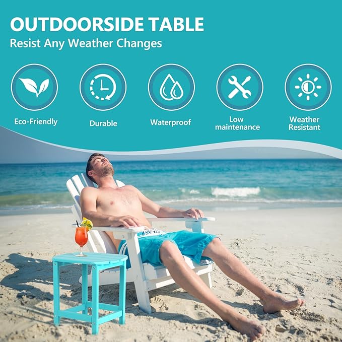 Hdpe Outdoor Adirondack Side Table, Wooden Textured, Set for Patio, Garden, Porch, Pool Composite Patio, Backyard, Bathroom and Indoor, Maintenance & Weather Resistant(Teak)