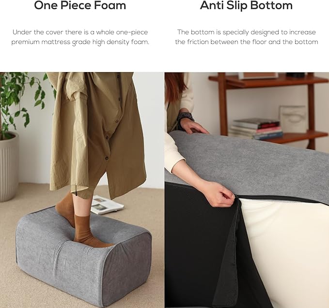 N&V Bean Bag Chair Single Seated Foam Sofa Armless Floor Sofa with High Density Foam Removable and Machine Washable Cover (Grey, Large, No Stripes)
