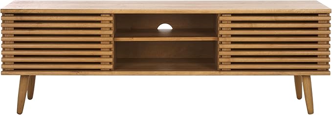 SAFAVIEH Averi TV Stand for up to 65" Flatscreen – Rustic Oak, 2 Sliding Doors with Interior Storage, 2 Open Shelves, Entertainment Media Console (MED9637C)