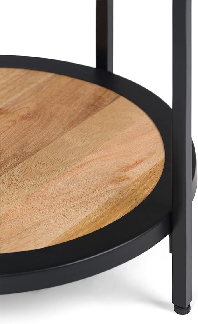 SIMPLIHOME Jenna Industrial 18 inch Wide Metal Round Accent Side Table in Natural for the Living Room and Bedroom