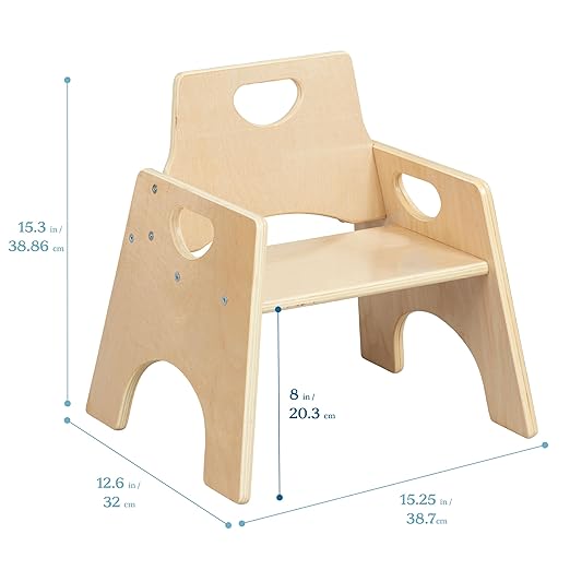 ECR4Kids Stackable Wooden Toddler Chair, 8in, Kids Furniture, Natural, 2-Pack