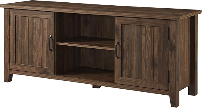 Walker Edison Buren Classic Grooved Door TV Stand for TVs up to 65 Inches, 58 Inch, Walnut
