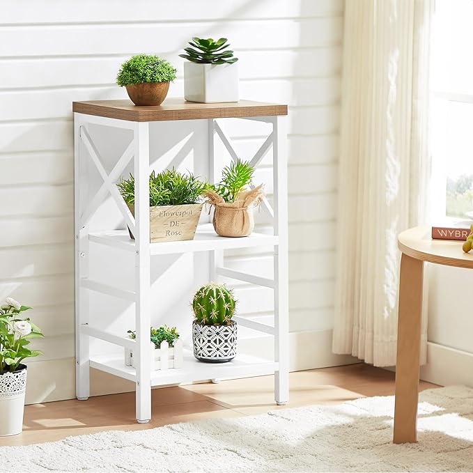 Small Bookshelf,3 Tier Industrial Bookcase with Metal Frame and Backboard,Low White Book Shelf,Book case for Small Spaces,Living Room,Bedroom and Home Office