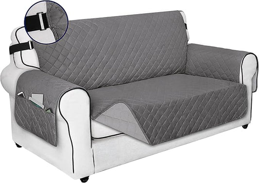 PureFit Reversible Sofa Cover Water Resistant Loveseat Couch Cover, Machine Washable Furniture Cover with Non-Slip Foam and Adjustable Strap for Dogs, Pets (Loveseat, Gray/Light Gray)