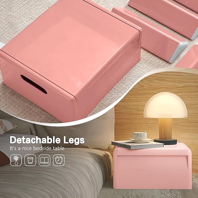 Nightstand Bedside with Storage Space, Multifunctional Colorful Plastic End Table Small Side Table for Bedroom, Dorm and Small Spaces, Easy Assembly(14.7" D x 11.8" W x 15.8" H, Pink)