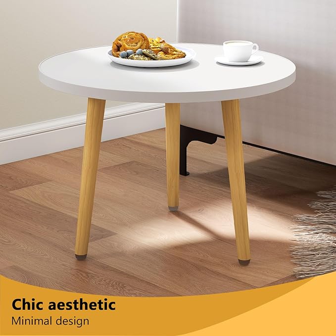 Round Coffee Table Low Table with 3 Solid Wood Sturdy Legs, Floor Table Desk for Sitting on The Floor, Storage and Living Room Furniture (White)