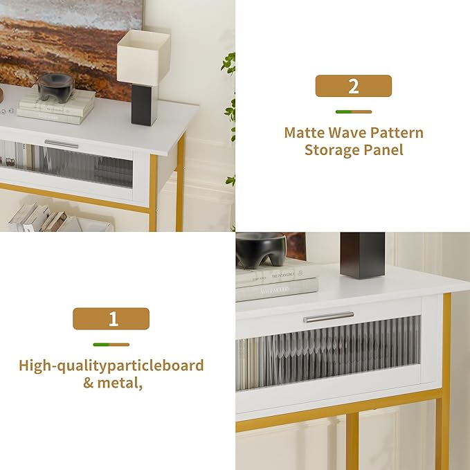 Aetheris 47" Console Table with 2 Drawers, 2 Tier Sofa Table with Storage,Entryway Table, Industrial Console Table for Entryway, Sofa Table Behind Couch for Living Room (White)