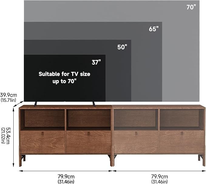 Sebastack TV Stand, Expandable Television Stand, Customizable Coffee Table with Drawer, Entertainment Center and Media Console with Storage for Living Room, Bedroom, 31 inch Walnut Color (1 pcs)