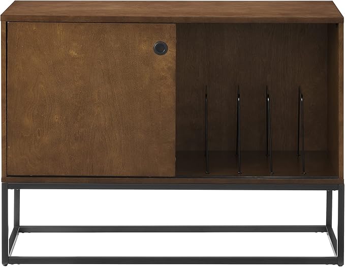 Crosley Furniture Byron Media Console and Record Player Stand with Storage for Vinyl Records, Brown/Black