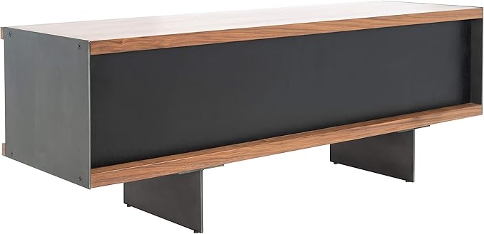 SAFAVIEH Couture Terrance TV Stand for up to 65" Flatscreen – Walnut Brown, 2 Doors with Interior Storage, 2 Open Shelves, Entertainment Media Console (SFV6047B)