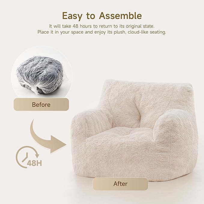 Giant Bean Bag Chairs for Adults with Ottoman, Faux Fur Boneless Chaise Couch Filler with Memory Foam,Large BeanBag Lounge Lazy Floor Sofa Accent Chair for Living Room,Bedroom & Game Rooms