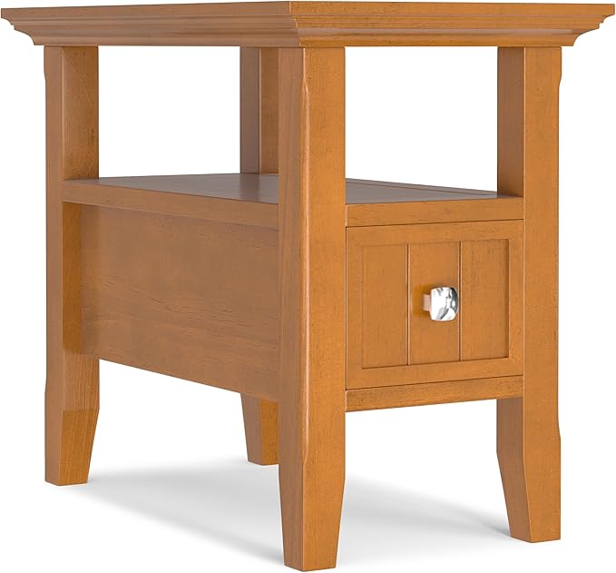 SIMPLIHOME Acadian 14-inch Wide Narrow End Table with Drawer and Open Shelf in Light Golden Brown for Living Room or Bedroom