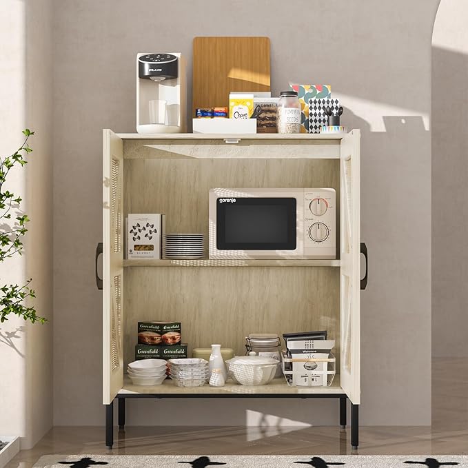 Buffet Cabinet with Storage – Waterproof MDF Sideboard & Modern Credenza with Doors and Adjustable Shelves, 32.9" Tall Coffee Bar Cabinet for Living Room, Kitchen, Dining Room, Hallway