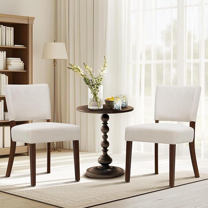 COLAMY Mid Century Modern Dining Chairs Set of 2, Upholstered Kitchen Chairs with Back, Farmhouse Fabric Side Dining Room Chairs with Wood Legs for Dining Room Kitchen Restaurant, Beige