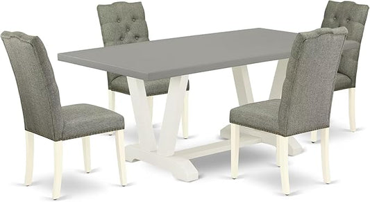 East West Furniture V097EL207-5 5 Piece Modern Dining Table Set Includes a Rectangle Wooden Table with V-Legs and 4 Gray Linen Fabric Upholstered Chairs, 40x72 Inch, Multi-Color