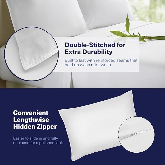 Kickoff Viscose Bamboo Sheets Queen Size 4-pc 100% Organic Bamboo Viscose Bed Cooling Sheets Queen Size Set Cool Bedding for hot Sleepers Sheet, Flat, Fitted, Pillowcases (Snow White, Q)