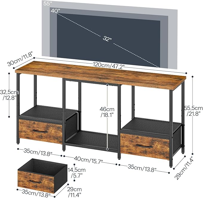 HOOBRO LED TV Stand with Storage, LED Entertainment Center with Open Shelves and Drawer, Fits TVs up to 55", Television Stand for Living Room, Bedroom, Rustic Brown and Black BF123DDS01