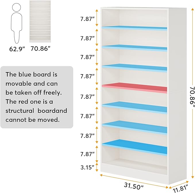 Tribesigns Shoe Cabinet, 9 Tiers 40-45 Pairs Heavy Duty Wood Freestanding Shoe Storage Cabinet, 70.8'' Tall Shoe Cabinet with Open Storage for Entryway, White