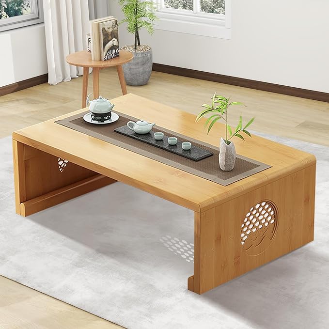 Folding Coffee Table Foldable Japanese Floor Table Low Table for Living Room,Dining Room,Tea,Tatami,Home Decoration (Log Color 39.37 * 19.68 * 12.2 INCH)