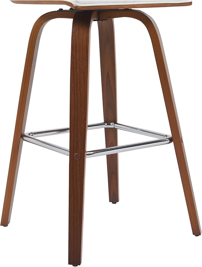 Vienna Modern Swivel Bar Height Stool with Snow White Faux Leather Seat and Walnut Finished Wood Frame Set of 3
