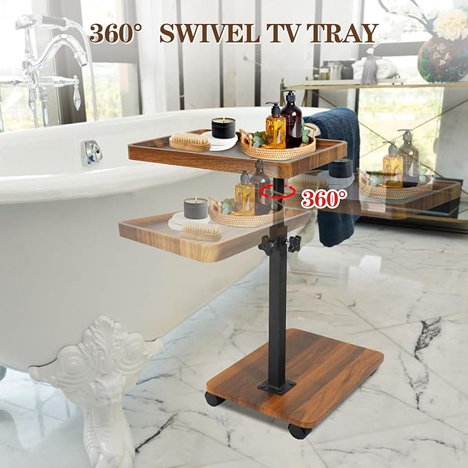 C Table Side Table End Table Adjustable Height，C Shaped End for Couch，Snack Tables,360°Swivel TV Tray Sofa Table， for Small Spaces，Side Tables Living Room and Bedroom for Sofa, Bed,Chair