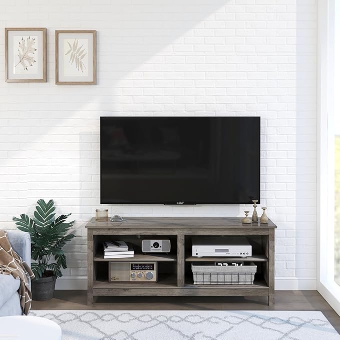 Modern TV Stand for 65 inch TV, 55 Inch TV Cabinet with 4 Open Storage Shelves, Wood TV Entertainment Center for Bedroom, Living Room