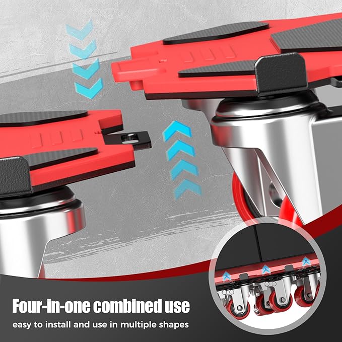 Furniture Dolly & Movers 4-Pack 3000lbs - Heavy Duty Interlocking Furniture Sliders with No Scratch Design, Safe for Hardwood Floors, for Sofa/Refrigerator/Piano Moving (Red, 7in)