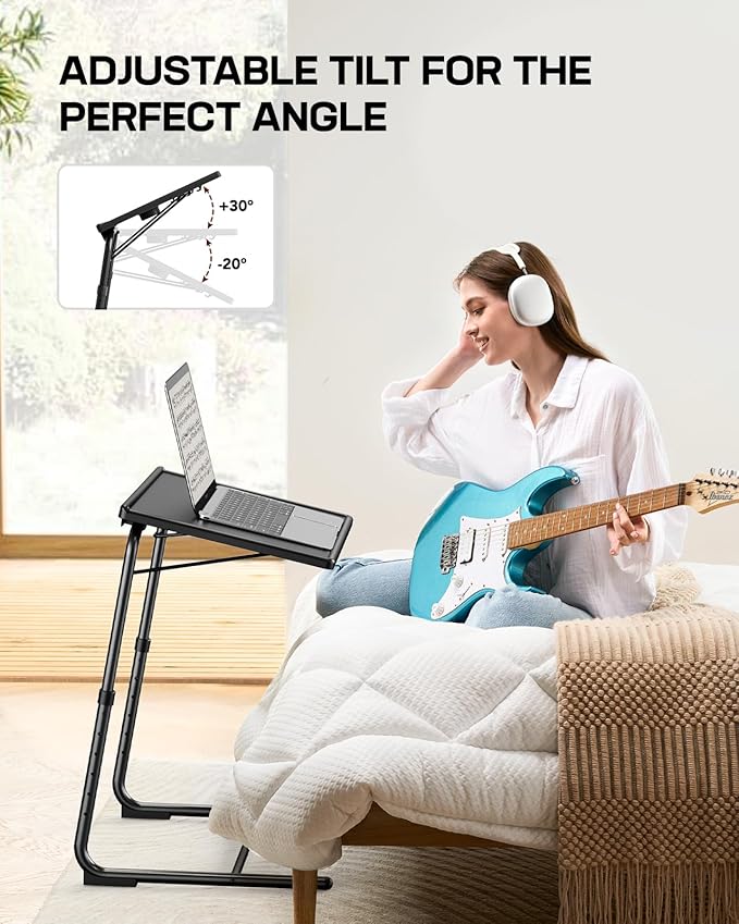 LORYERGO TV Tray - TV Table, Folding Table Trays, w/6 Height & 3 Tilt Angle, TV Tray Table w/Cup Holder, Dinner Tray for Eating on Couch, Laptop, Bed & Couch