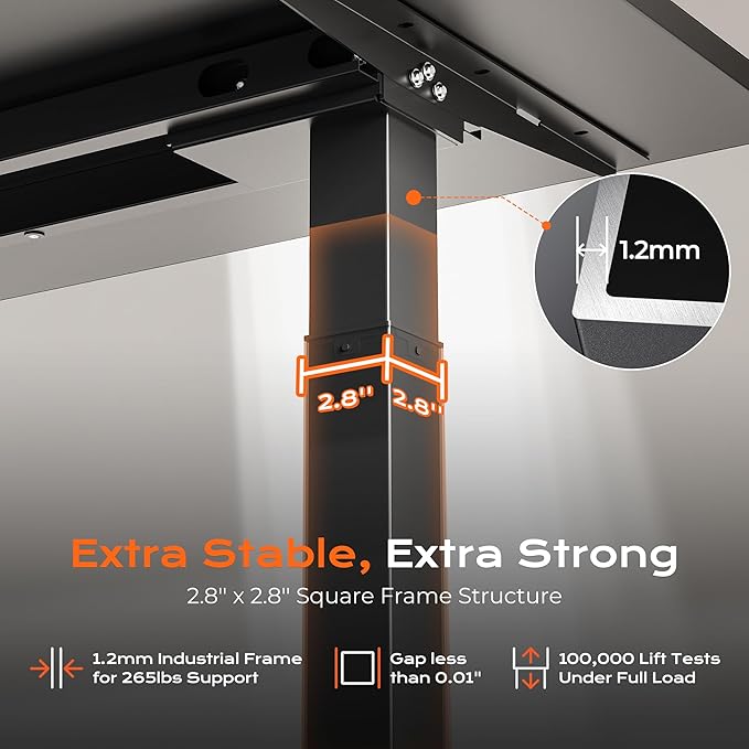 Huuger Electric Standing Desk Frame with Dual Motor, Sit Stand up Desk Leg for 47.2” to 86.6” Desktop, Computer Desk Leg with Cable Tray, 3 Memory Height Presets, 2 Hooks, Black Frame Only