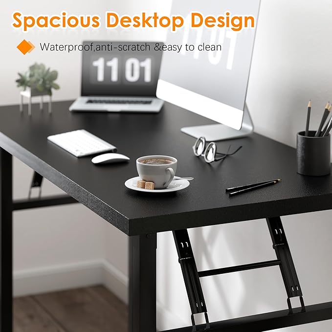 Need Folding Computer Desk - 31.5 Inch Foldable Office Writing Work Study Kids Student Teacher Home Bedroom Table for Small Space, Black