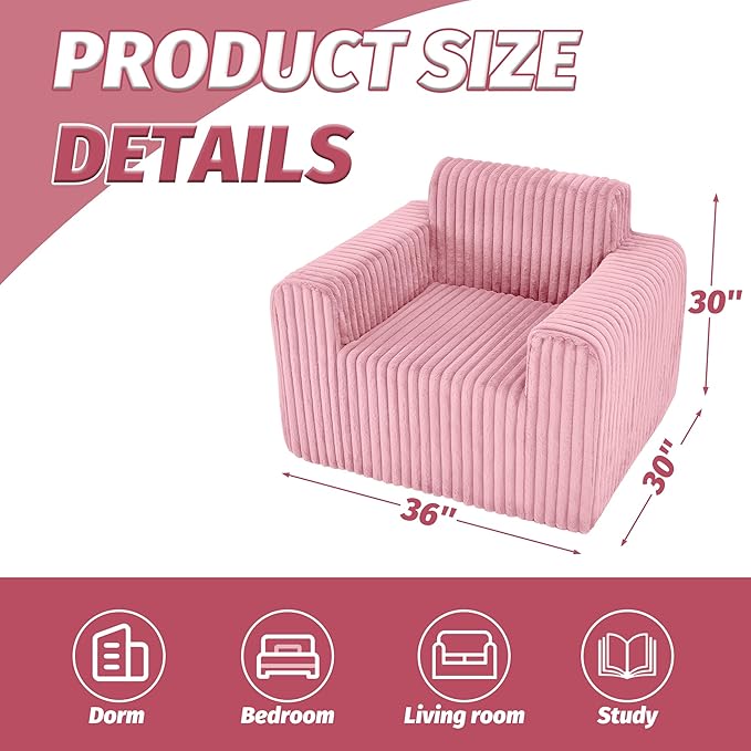 HABUTWAY Giant Bean Bag Chairs for Adults with Armrests, High Backrest Bean Bag Lounge Lazy Sofa with Durable Elastic Foam Filling & Comfy Fabric, Single Couch for Bedroom/Dorm/Living Room(Pink)