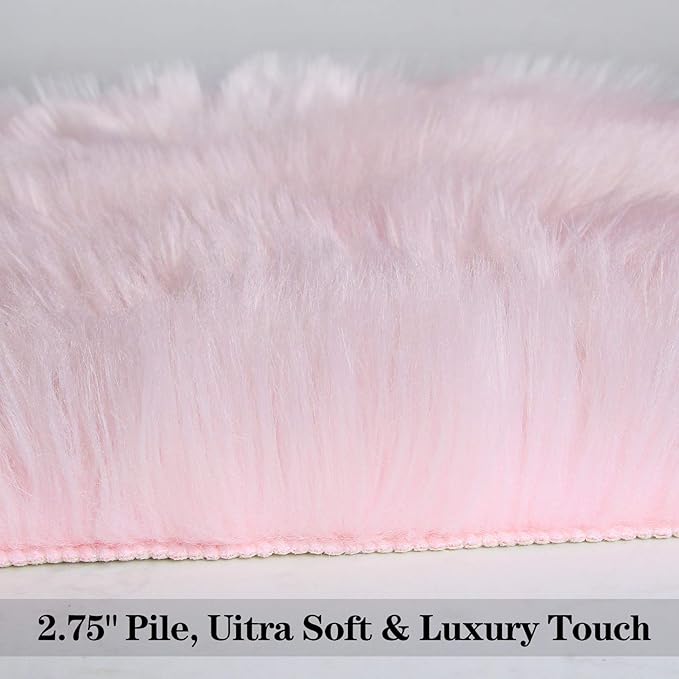 duduta Pink Faux Sheepskin Rugs 2x3 ft, Faux Fur Chair Seat Covers Fluffy Shag Throw Rugs Machine Washable