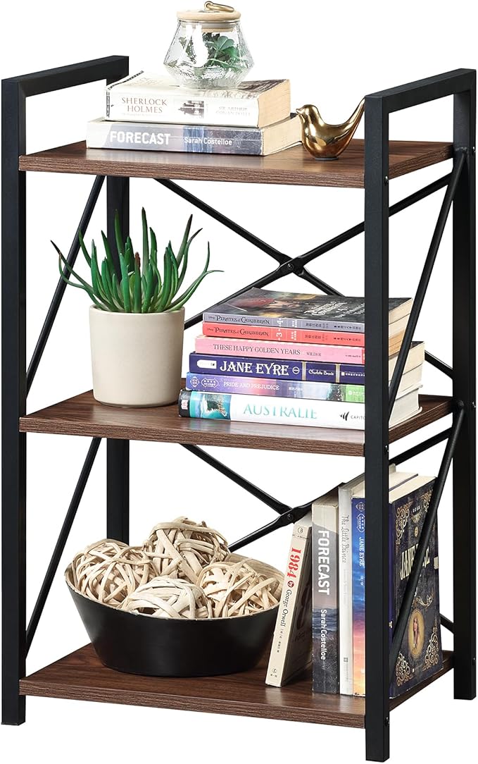 3 Tiers Bookshelf, Home Office Bookcase Shelf Storage Organizer for Bedroom, Living Room and Home Office, Walnut Brown(Small)