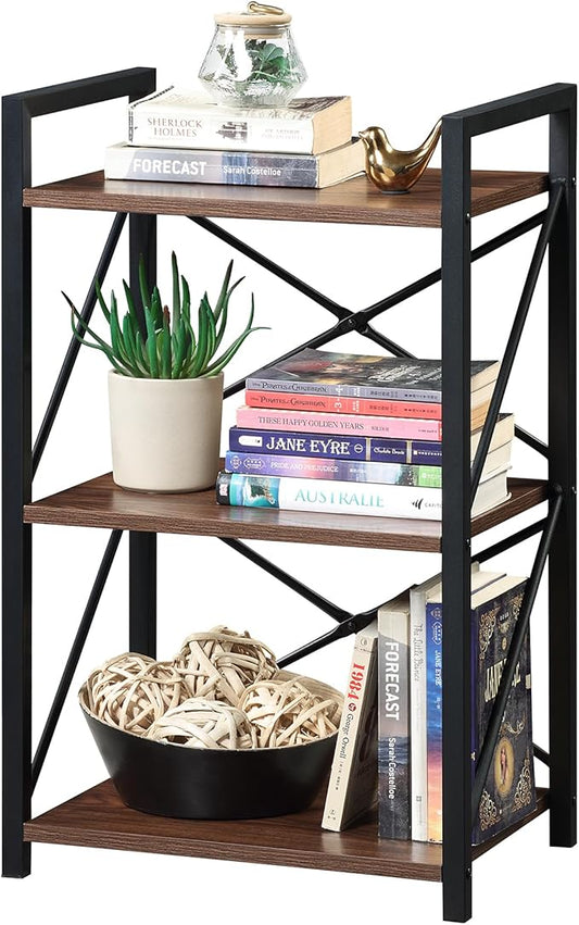 3 Tiers Bookshelf, Home Office Bookcase Shelf Storage Organizer for Bedroom, Living Room and Home Office, Walnut Brown(Small)