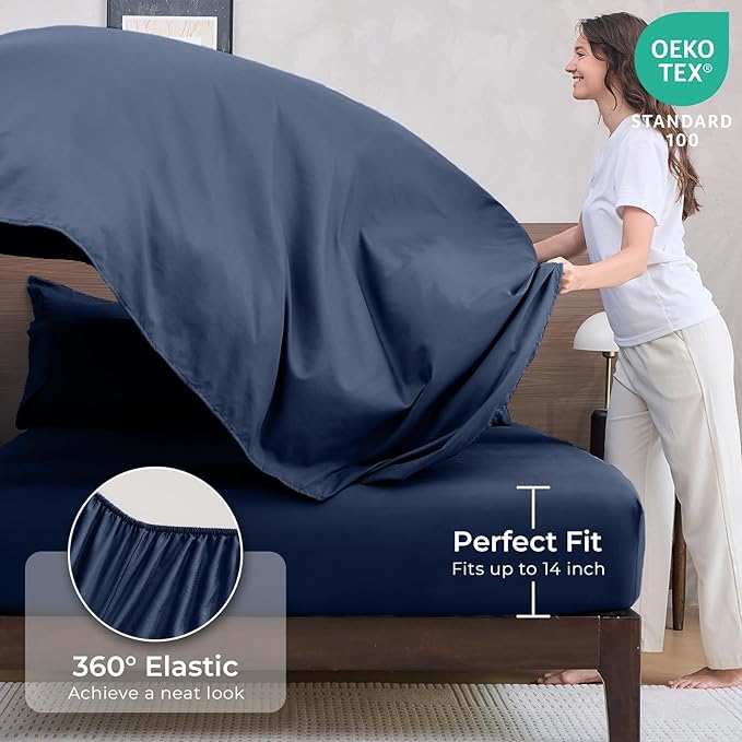 HEVUMYI Navy Blue Twin-XL Comforter Set - 5-Piece All Season Bed in a Bag Twin-XL, Ultra Soft Bedding Set with Comforter, Flat Sheet, Fitted Sheet, Pillowcases, Pillow Shams, Navy Blue