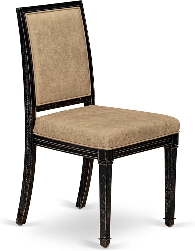 LKAM9-SBB-28 9-Piece Kitchen Table Set Consists of a Dining Table and 8 Beige Polyester Fabric Dining Chairs with High Back - Sand Blasting Black Finish